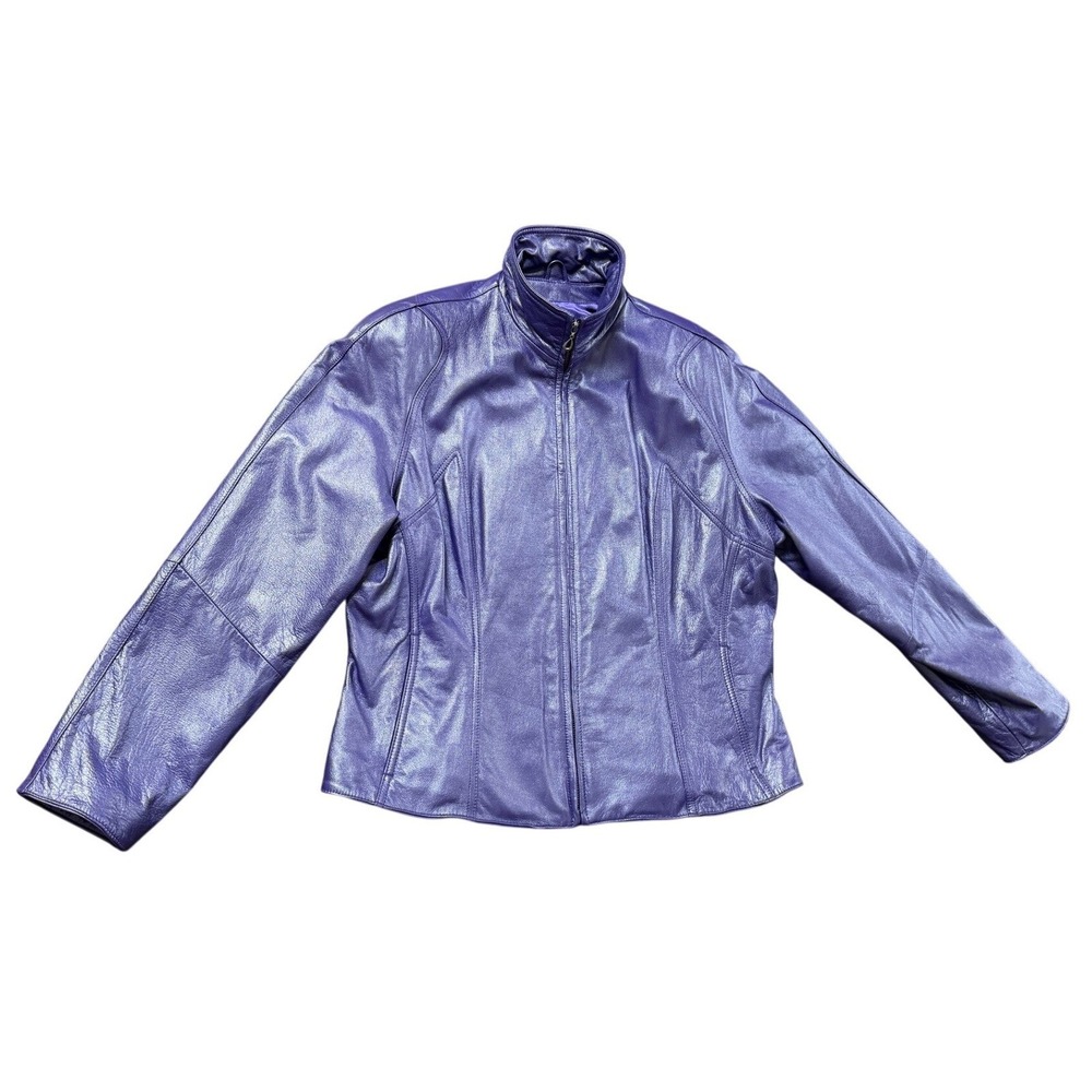 NEw Vintage Y2K Wilsons Leather Jacket Limited Edition Metallic Purple Mock XL - Picture 7 of 13